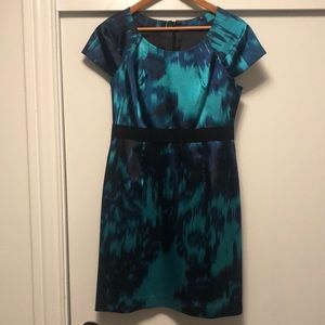 Tahari Blue and Green Satin Dress